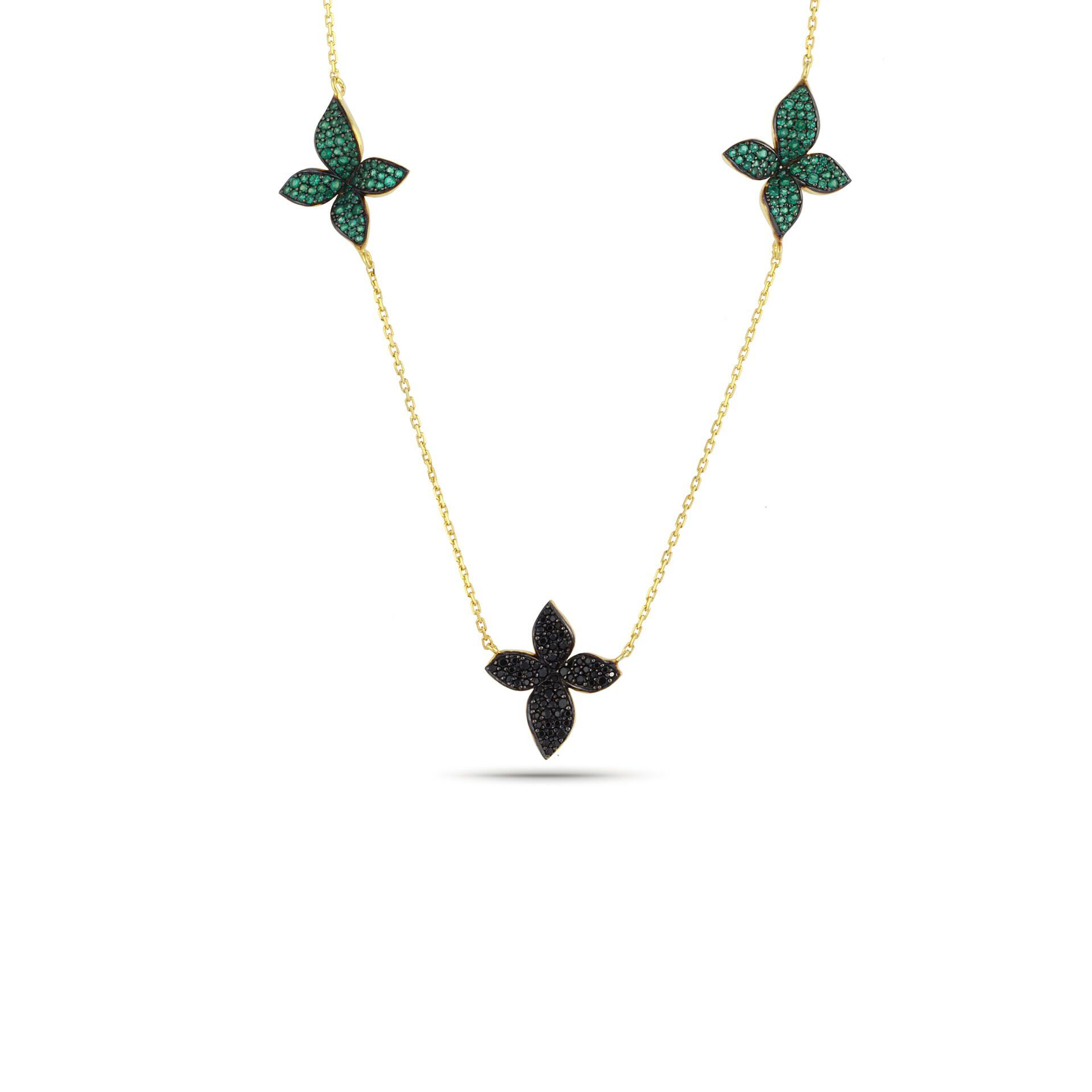 Green Black Triple Violet Necklace