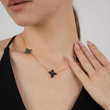 Green Black Triple Violet Necklace