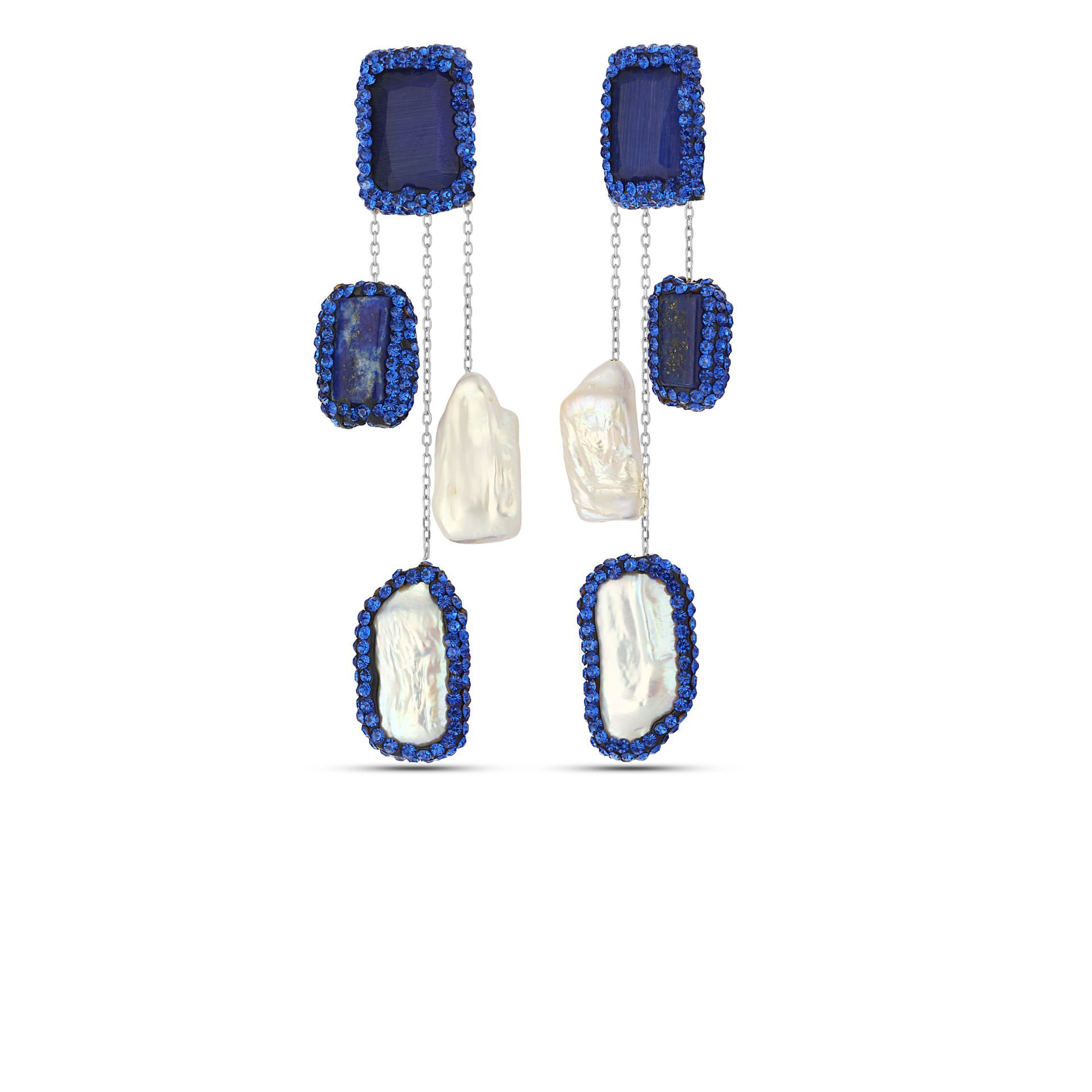 Parliament Lapis Pearl Crystal Earrings