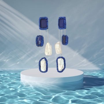 Parliament Lapis Pearl Crystal Earrings