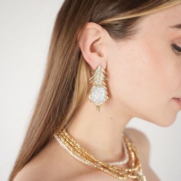 Navy Crystal Leaf Earrings